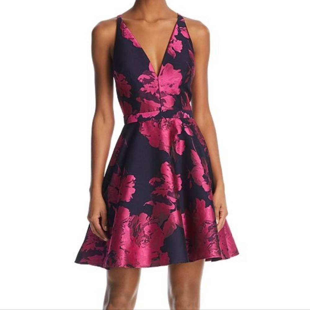 Navy/magenta brocade cocktail dress sz 2